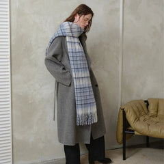 Korean Premium 30% Wool Red Plaid Tassels Mohair Warm Scarf Scarfs-L