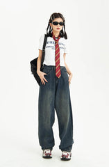 Distressed Pockets Wide Leg Baggy Jeans