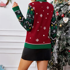 Casual Christmas Print Long Sleeve Knit Sweater Sweaters-L