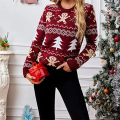 Casual Christmas Print Long Sleeve Knit Sweater Red 3 / S Sweaters-L