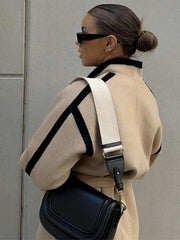 Contrast Woolen Belted Coat