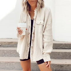 Manteaux d'automne-hiver élégants, côtelés, amples et décontractés, de couleur unie