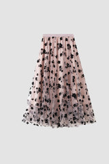 Floral Patched Mesh Skirt
