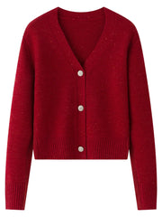Elegant V-Neck Wool Knitted Cardigan Cardigan-241208