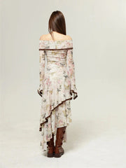 Robe midi Fairycore papillon à épaules dénudées