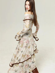 Robe midi Fairycore papillon à épaules dénudées