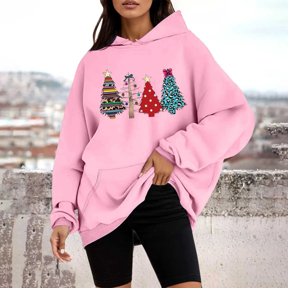 Loose Pullover Four Christmas Tree Crewneck New Autumn Hoodie Light Pink-B / M Hoodies-L