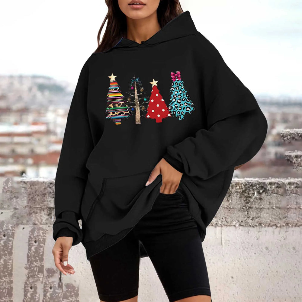 Loose Pullover Four Christmas Tree Crewneck New Autumn Hoodie Black-B / M Hoodies-L