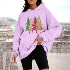 Loose Pullover Four Christmas Tree Crewneck New Autumn Hoodie Light Purple-A / M Hoodies-L