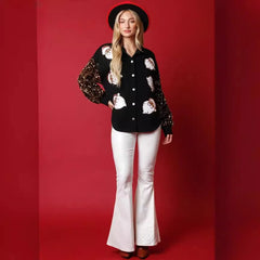 Sweat à capuche de Noël vintage, ample et polyvalent à paillettes