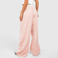 Pantalon décontracté à rayures tendance, taille élastique, jambes larges et coupe ample, idéal pour sortir