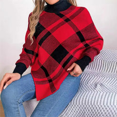 Fashionable Elegant Casual Color Contrasting High Collar Long Sleeve Christmas Sweater Sweaters-L