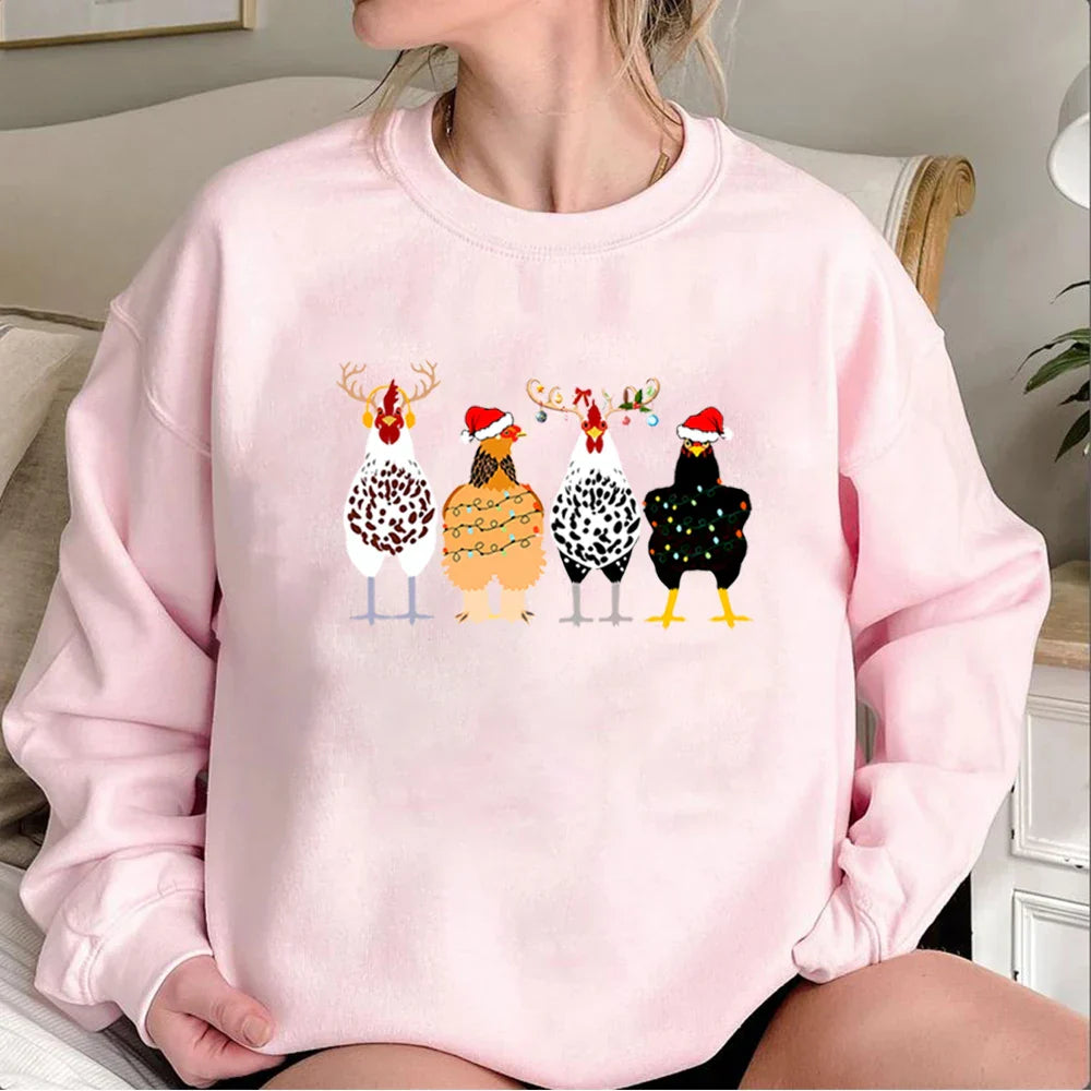 Cute Funny Chickens Animal Farmer Country Christmas Hoodie Pink / S Hoodies-L