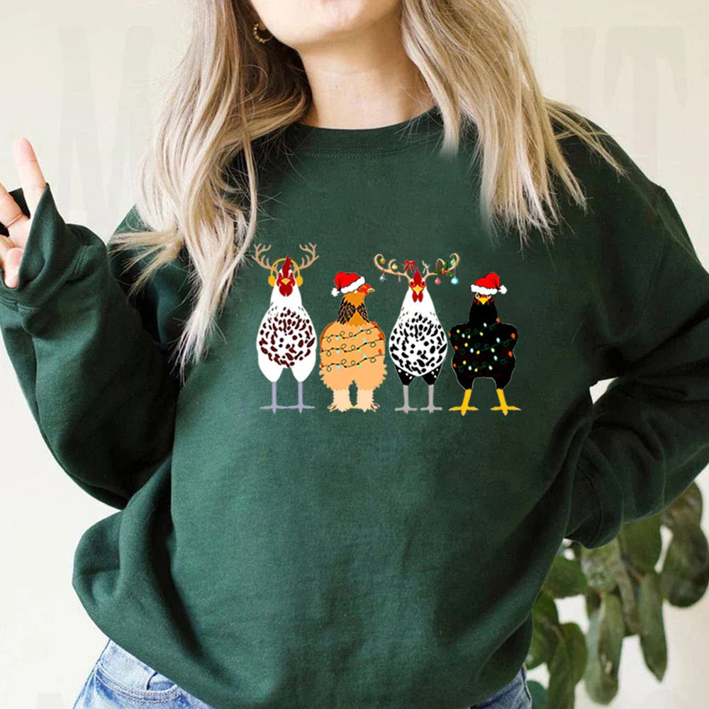 Funny Chickens Animal Cute Farmer Country Farm Gift Christmas Hoodie Dark Green / S Hoodies-L
