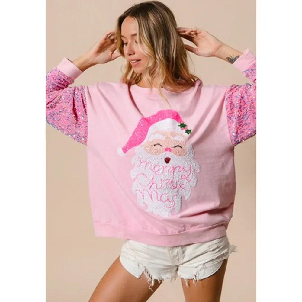 Glitter Patchwork Vintage Harajuku Slim Streetwear Christmas Hoodie Pink 3 / S Hoodies-L