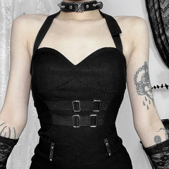 Jupe short à carreaux gothiques Landmine Patchwork Y2K dos nu taille cintrée