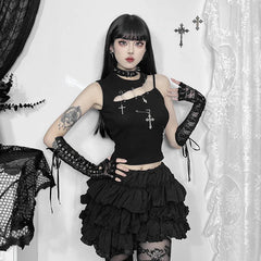 Haut bustier court croisé style gothique Harajuku Y2K