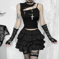 Haut bustier court croisé style gothique Harajuku Y2K