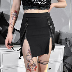 Jupe mini sexy taille haute fendue style gothique punk grunge