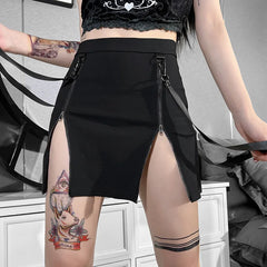 Jupe mini sexy taille haute fendue style gothique punk grunge