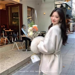 Manteaux cape gris en laine, amples, de qualité supérieure, taille mi-haute