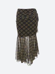 Grunge Plaid Mesh Midi Skirt
