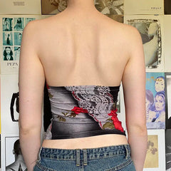 Haut court dos nu à imprimé rose vintage style années 2000