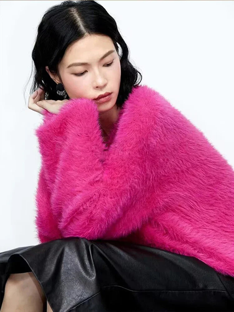 High Quality Soft Loose Knit Long Sleeve Green Christmas Sweater Sweaters-L