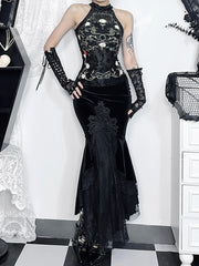 Haut court vintage Y2K en dentelle floquée gothique