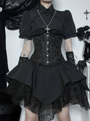 Jupe gothique en maille noire et dentelle taille haute, style Mall Goth