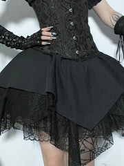 Jupe gothique en maille noire et dentelle taille haute, style Mall Goth