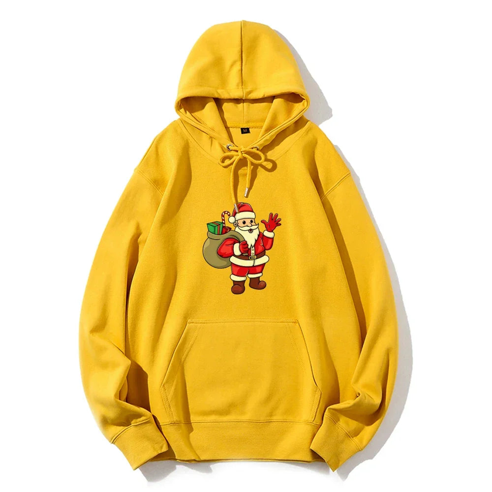 Jolly Santa Claus Cartoon Print Long Sleeve Chic Christmas Hoodie Yellow / S Hoodies-L