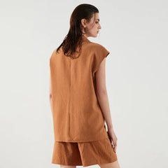 Blazer d'été luxueux en lin et coton, décontracté et élégant pour femme