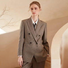 Blazer élégant et luxueux en laine australienne à motif pied-de-poule, idéal pour le travail.