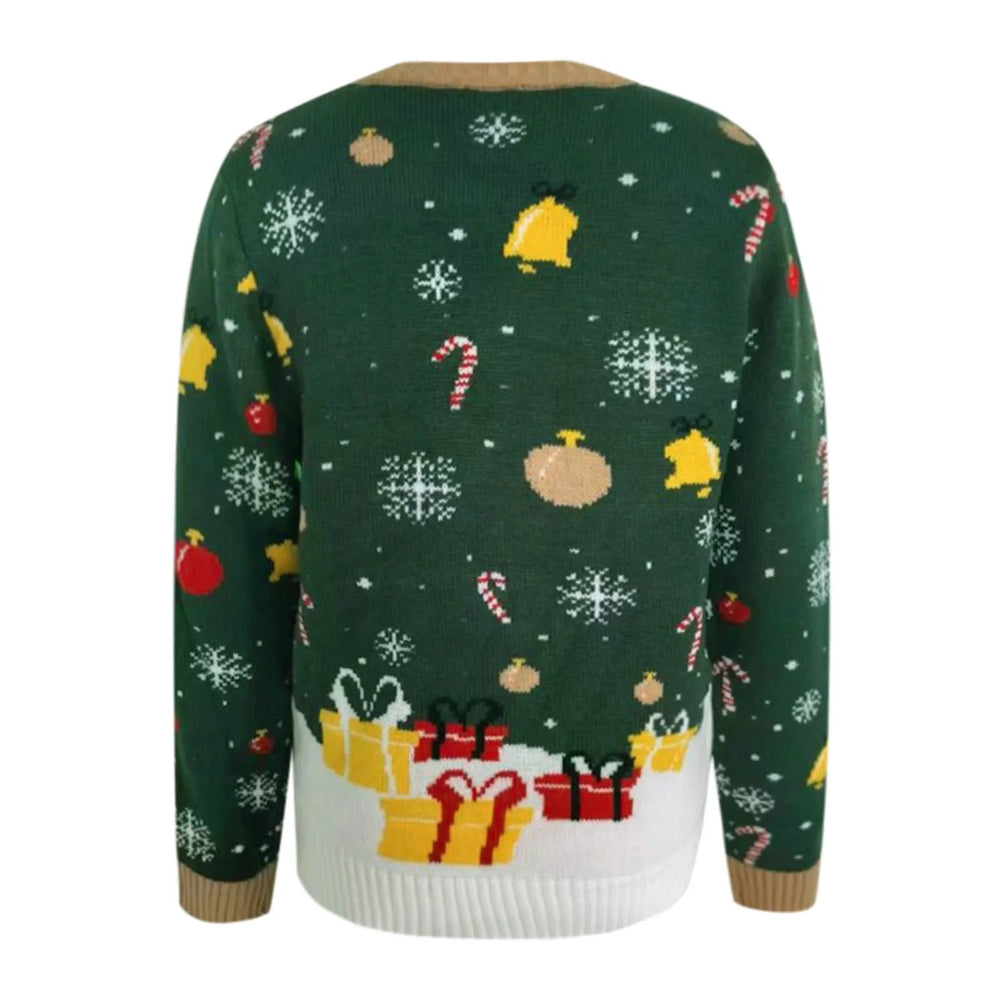 Autumn Winter Santa Jacquard Round Neck Retro Casual Christmas Sweater With Led Light Sweaters-L