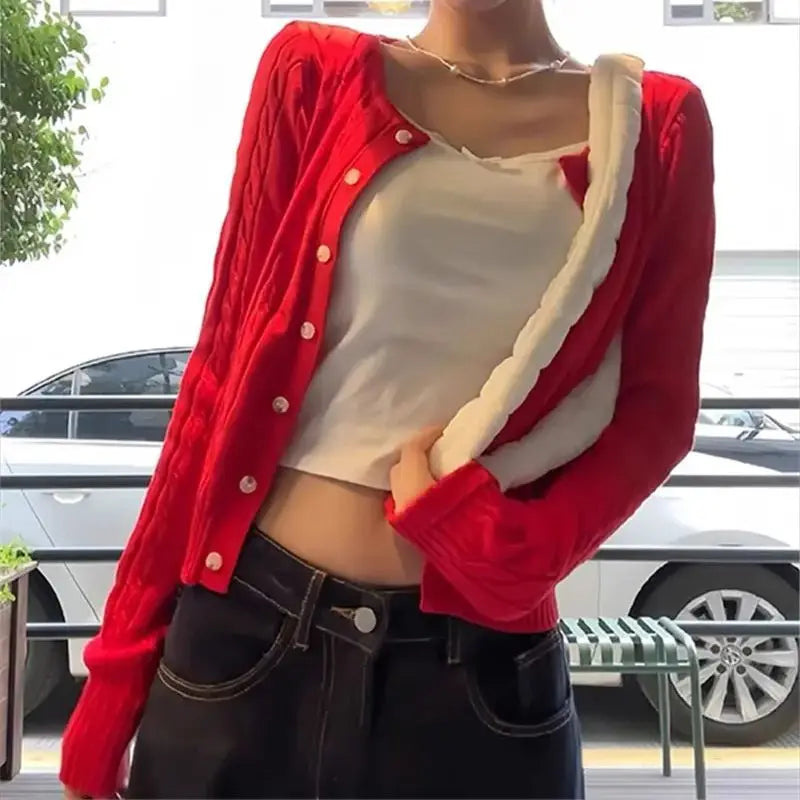 Chic Versatile Slim Fit Red Fashionable Twist Wool Warm Knit Christmas Sweater Sweaters-L