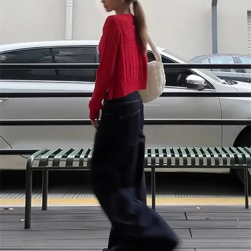 Chic Versatile Slim Fit Red Fashionable Twist Wool Warm Knit Christmas Sweater Sweaters-L