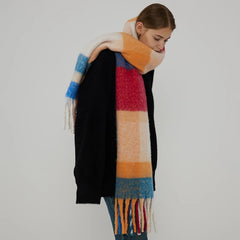 Thick Warm Tassel Contrast Color Scarf For Autumn/Winter Scarfs-L