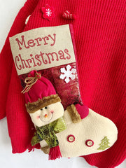 Loose Thickened Red Christmas Snowman Doll Pocket Sweater Sweaters-L