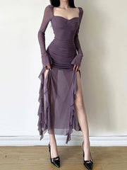 Robe midi fendue en résille