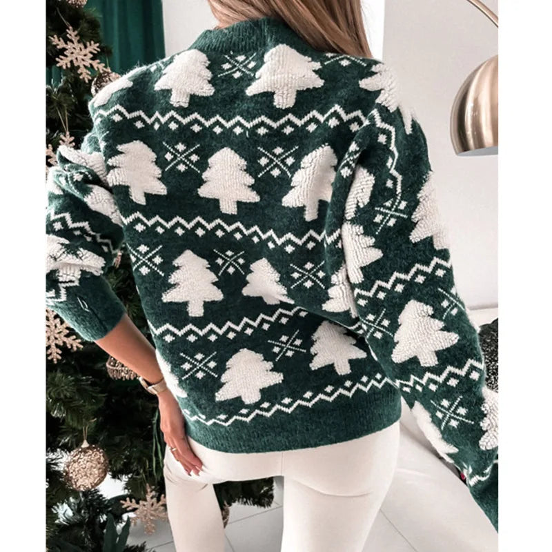 Half Turtle Collar Towel Embroidered Long Sleeve Autumn Winter Pullover Christmas Sweater Sweaters-L