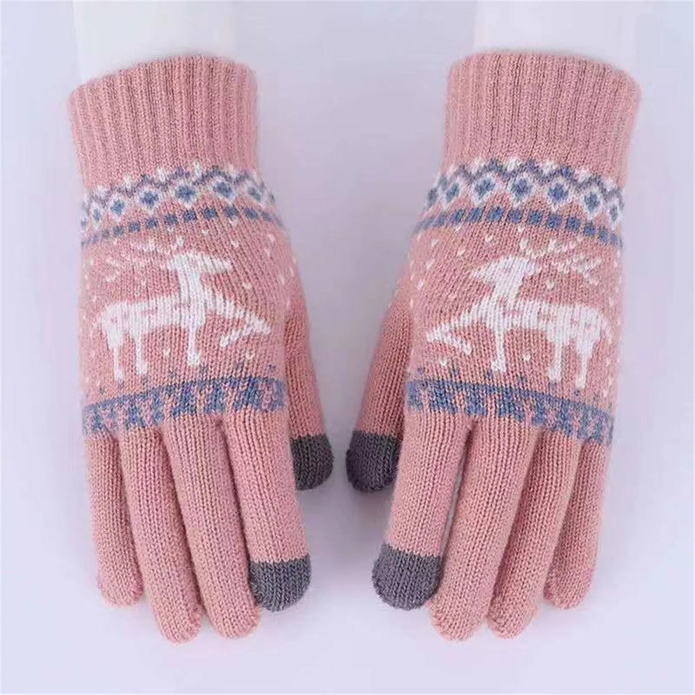 Plush Winter Warm Cycling Anti-Cold Christmas Deer Knitted Touchscreen Gloves Gloves-L