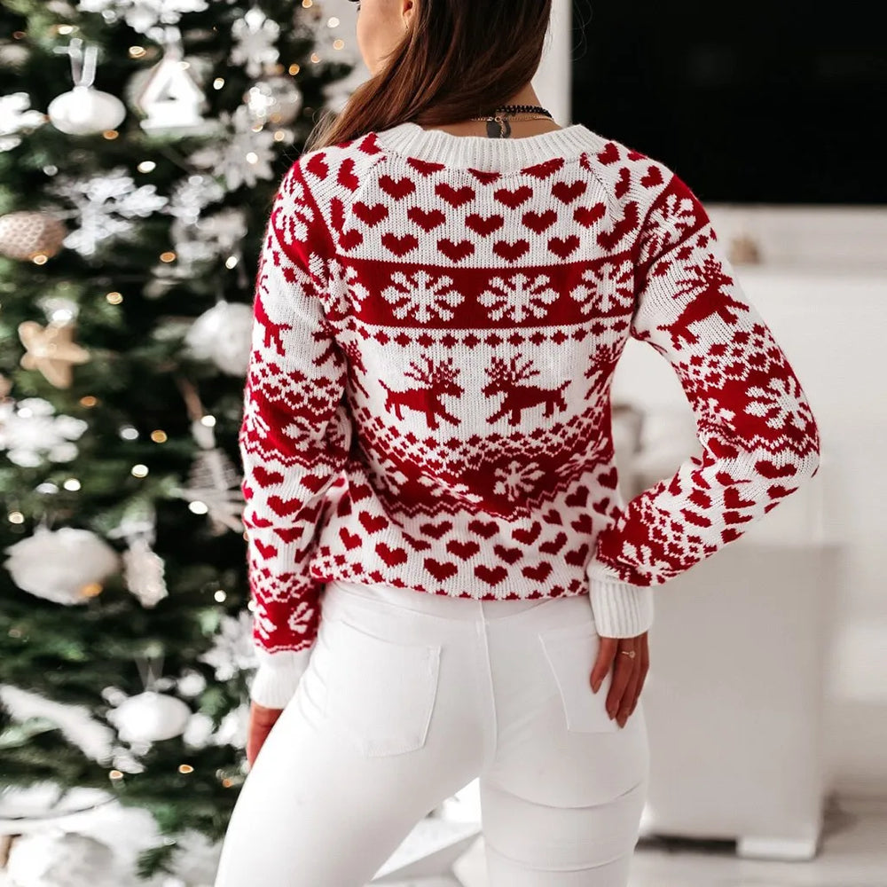 Casual Long Sleeve Print Pullover Knitted Christmas Sweater Sweaters-L