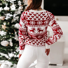 Casual Long Sleeve Print Pullover Knitted Christmas Sweater Sweaters-L