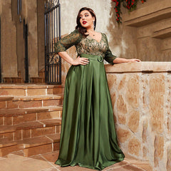 Robe de soirée grande taille, luxe abordable, style senior, élégante et personnalisée, robe de soirée verte élégante pour