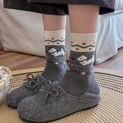 Chaussettes de Noël rétro épaisses et chaudes mi-mollet à motif intarsia