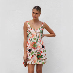 Robe courte, cardigan boutonné imprimé assorti