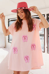 Robe de plage décontractée à sequins à manches courtes et ample