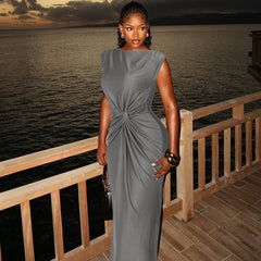 Slim Pleated Solid Color Sleeveless