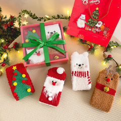 Chaussettes de Noël chaudes en polaire corail avec motif cerf